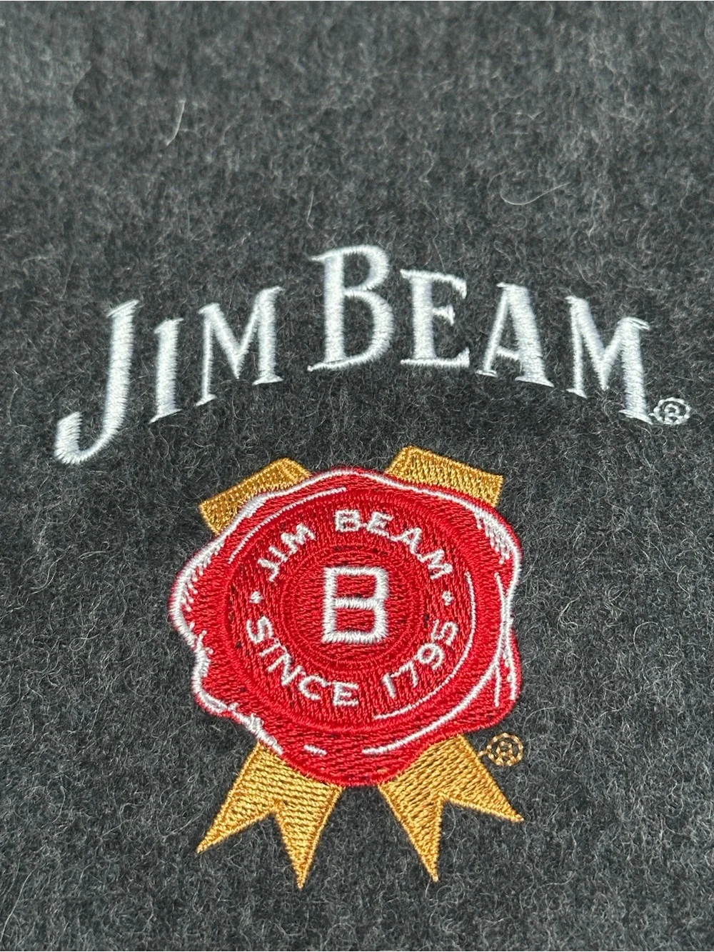 90s Vintage Promo Jim Beam Charcoal Gray Embroidered Wool Fringed Scarf NEW!